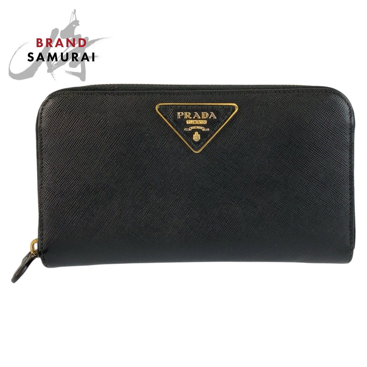 美品 PRADA プラダ サフィアーノ 三角形ロゴタイプ本塁 黒いこと 黒 ゴールド金具 なめし革 長紙入れ ロングウォレット レディース 602439 【中古】