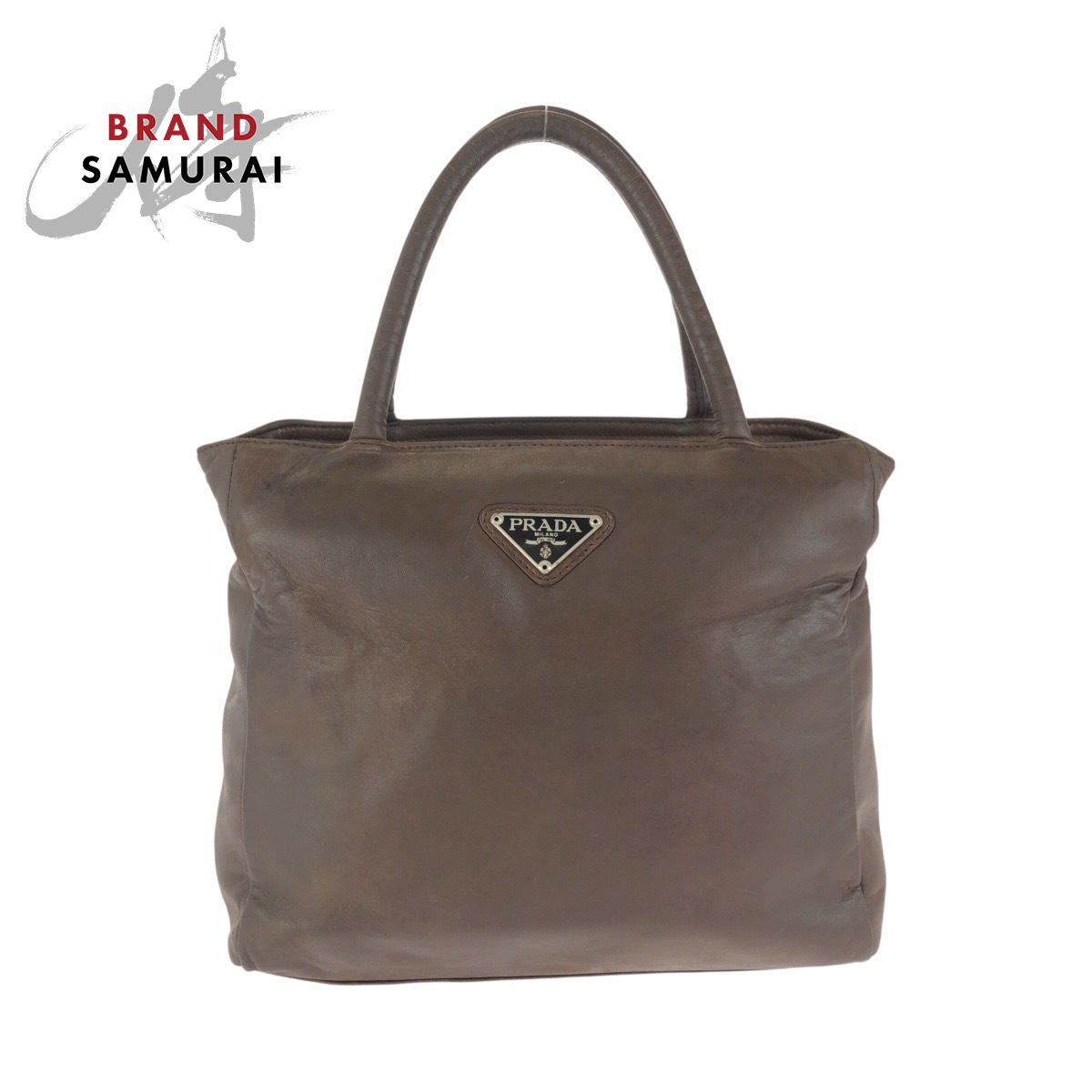 PRADA プラダ ヴィンテージ ３角形ロゴタイプ一皿 赤銅色 しろがね色金具 なめし革 ハンドバック トートバッグ レディース 601905 【中古】