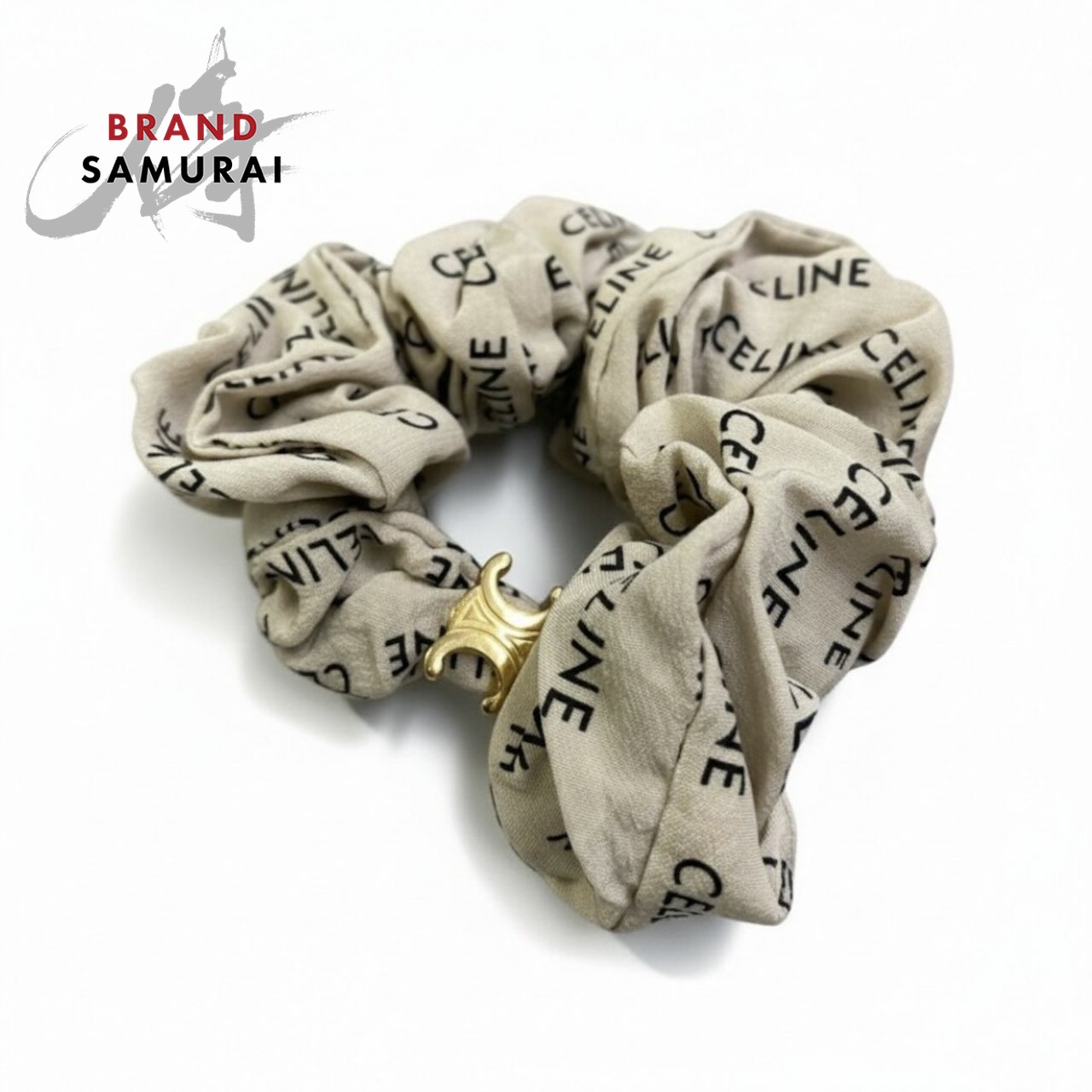 美品 CELINE セリーヌ トリオンフ シュシュ グリーン ゴールド金具 シルク ヘアアクセサリー レディース A3-00065 【中古】|BRAND SAMURAI