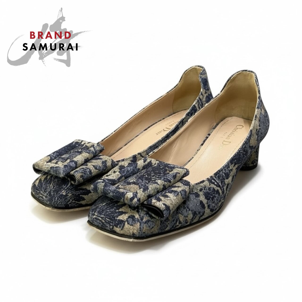 超美品 Christian Dior ディオール Flower Printed Denim Bellet パンプス 青色 ジーンズ パンプス レディース A3-00070 【中古】