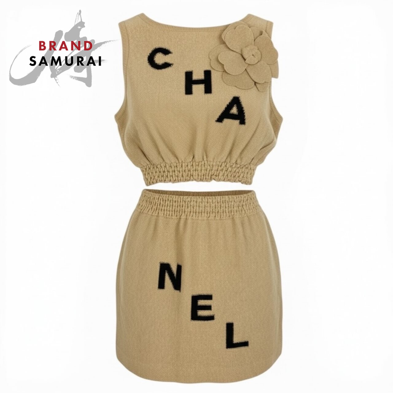 美品 CHANEL シャネル 2019 幽客通い路 ベージュ 人絹 /調査報告 P61529 セットアップ レディース A3-00026 【中古】