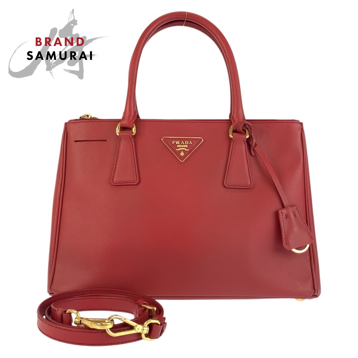 美品 PRADA プラダ サフィアーノ ガレリア 赤いこと ゴールド金具 なめし革 ハンドバック トートバッグ ショルダーバッグ 2way レディース 602534 【中古】