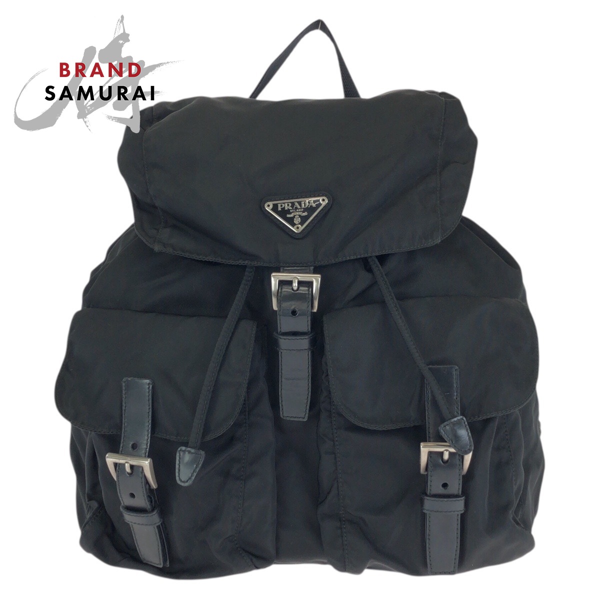 PRADA プラダ テスート ３角形ロゴタイプ一皿 黒いこと 黒 しろがね色金具 ナイロン 背嚢 うしろ側容器に並べる レディース 602417 【中古】