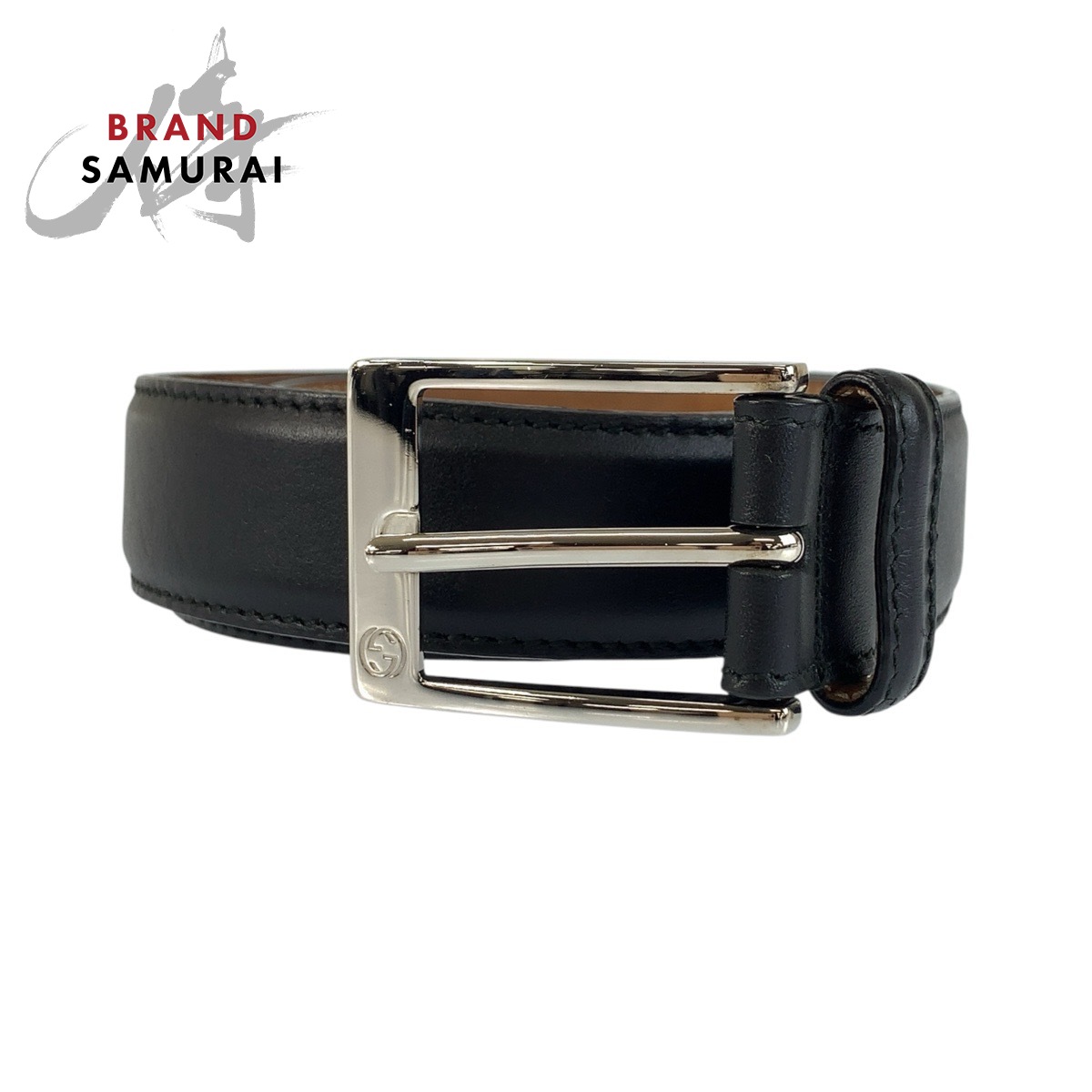 美品 GUCCI グッチ 85糎/34in 黒いこと 黒 しろがね色金具 なめし革 345658 胴締め メンズ 602634 【中古】