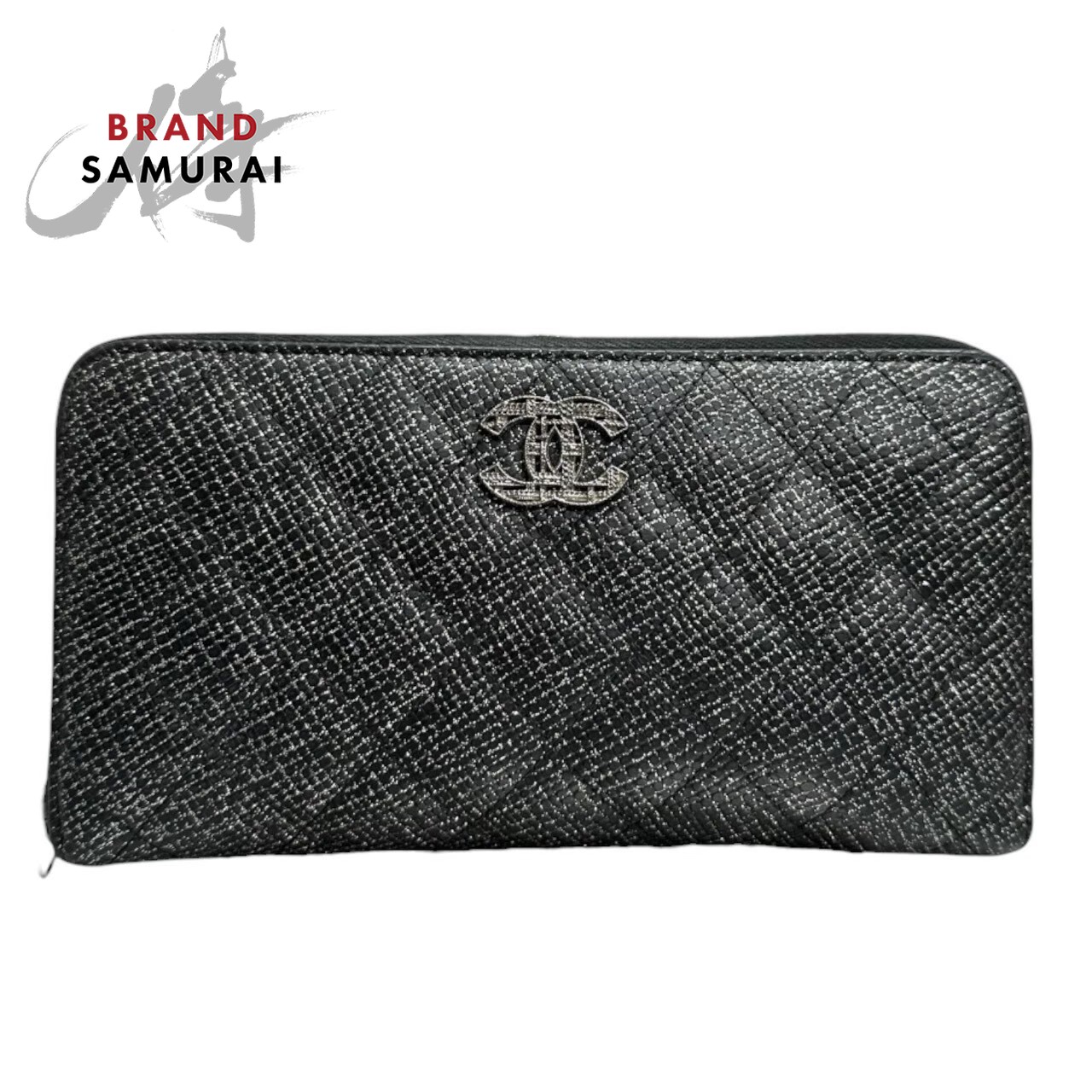 CHANEL シャネル マトラッセ 黒いこと しろがね色金具 なめし革 長紙入れ レディース S1-00095 【中古】