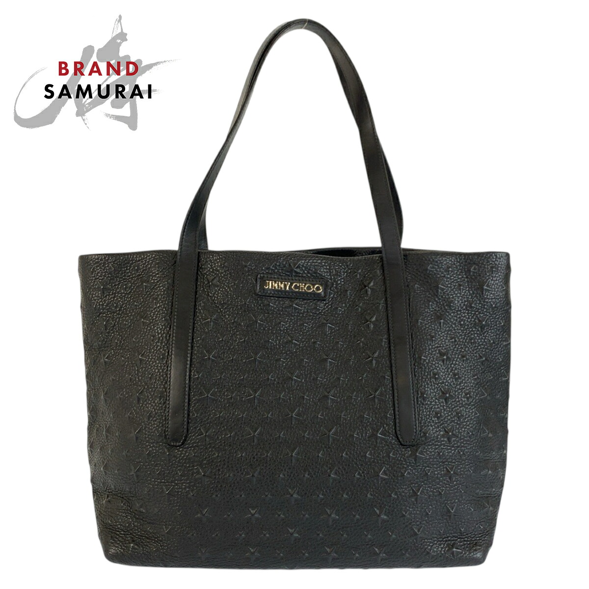 美品 JIMMY CHOO ジミーチュウ スターエンボス ソフィア 黒いこと 黒 ゴールド金具 なめし革 トートバッグ ショルダーバッグ メンズ 602420 【中古】