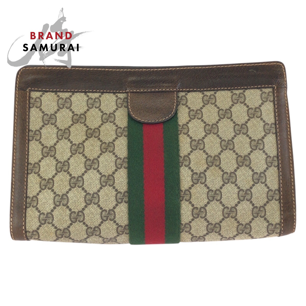 美品 GUCCI グッチ ヴィンテージ 年寄りのグッチ シェリー酒伝達ルート ベージュ 赤銅色  GGスプリームキャンバス /なめし革 37 014 2125 クラッチペダル御徒面子 二つ目御徒面子 メンズ 602558 【中古】