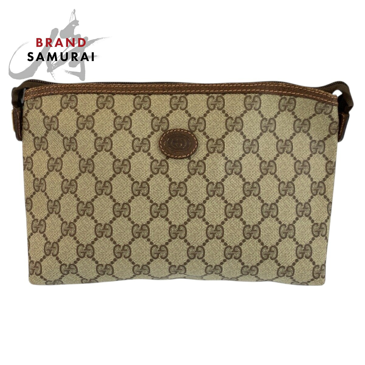 美品 GUCCI グッチ ヴィンテージ ベージュ 赤銅色 GGスプリームキャンバス 156 01 045 クラッチペダル御徒面子 合切袋 レディース 602559 【中古】