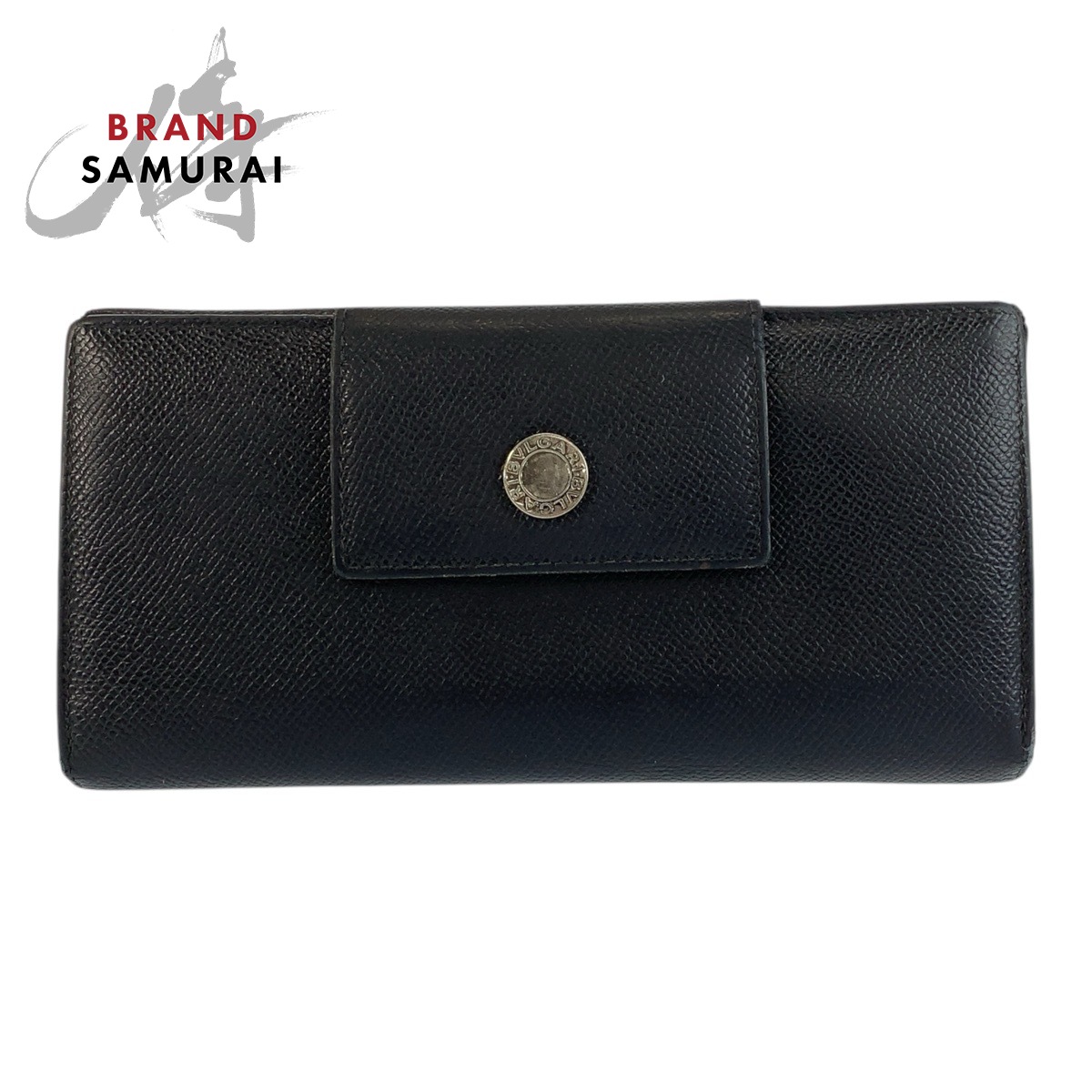 美品 BVLGARI ブル小峡谷 クラシコ 黒いこと 黒 しろがね色金具 なめし革 長銭入れ ロングウォレット メンズ 602579 【中古】
