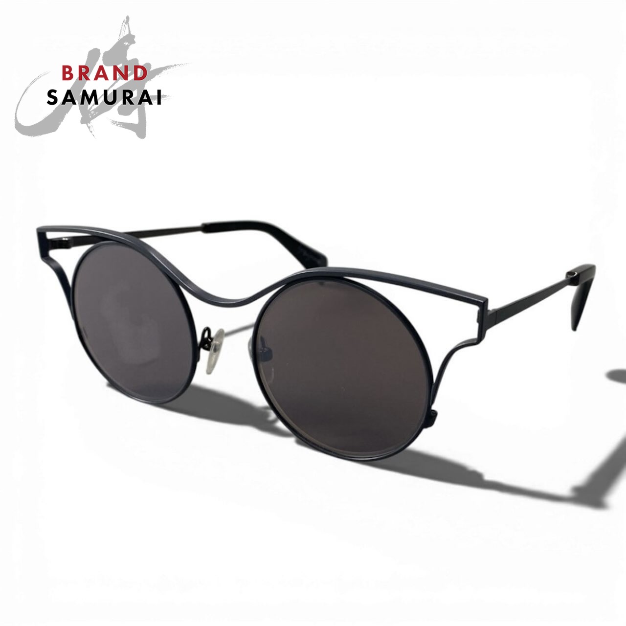 美品 Yohji Yamamoto ヨウジヤマモト ジャケット冠パント 黒いこと 薄墨色 金属元素 YY7014 黒眼鏡 ラウンド メンズ A3-00136 【中古】