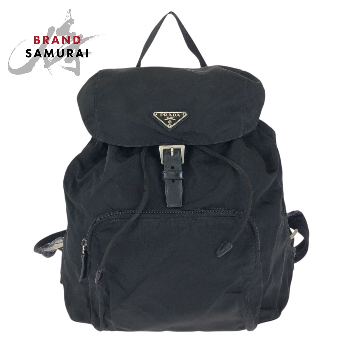 PRADA プラダ テスート ３角形ロゴタイプ一皿 黒いこと 黒 しろがね色金具 ナイロン 背嚢 うしろ側容器に並べる レディース 602416 【中古】