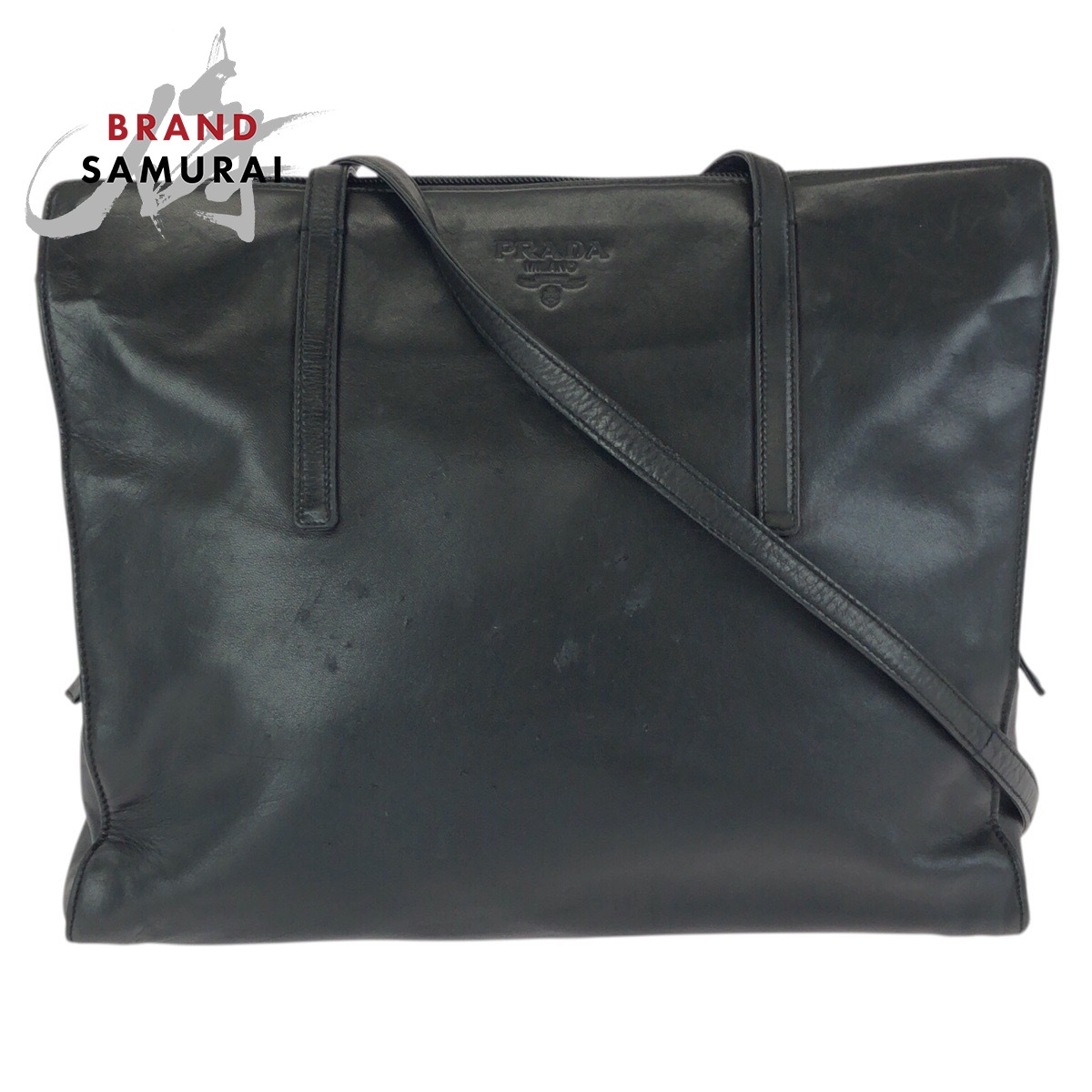 PRADA プラダ 黒いこと 黒 しろがね色金具 なめし革 ショルダーバッグ レディース 602443 【中古】