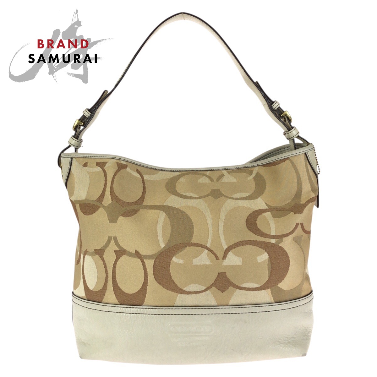 COACH コーチ職 書き判 ベージュ ゴールド金具 帆布 /なめし革 7656 ショルダーバッグ ハンドバック レディース 602649 【中古】