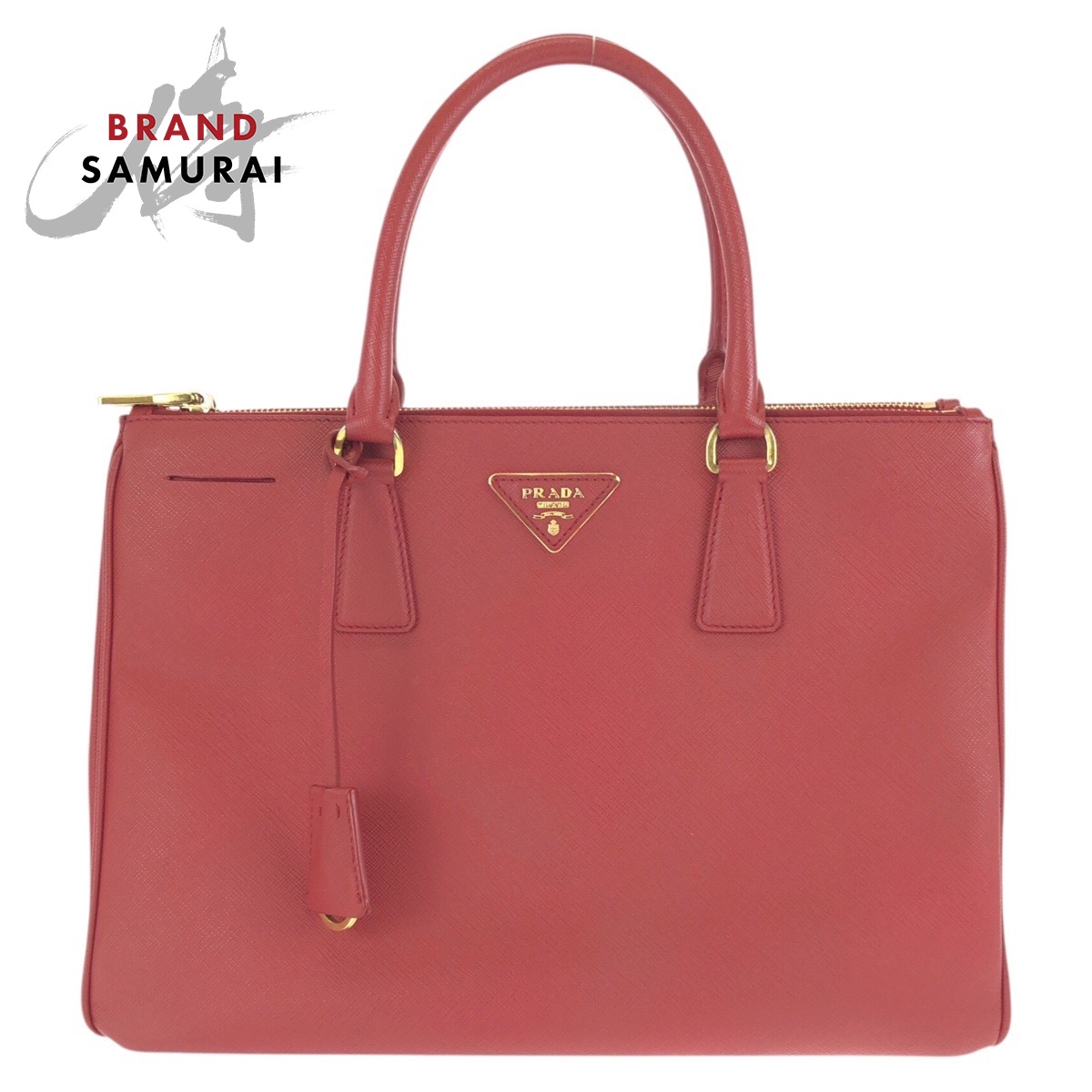 美品 PRADA プラダ サフィアーノ ３角形ロゴタイプ一皿 赤いこと ゴールド金具 なめし革 トートバッグ ハンドバック レディース 602535 【中古】