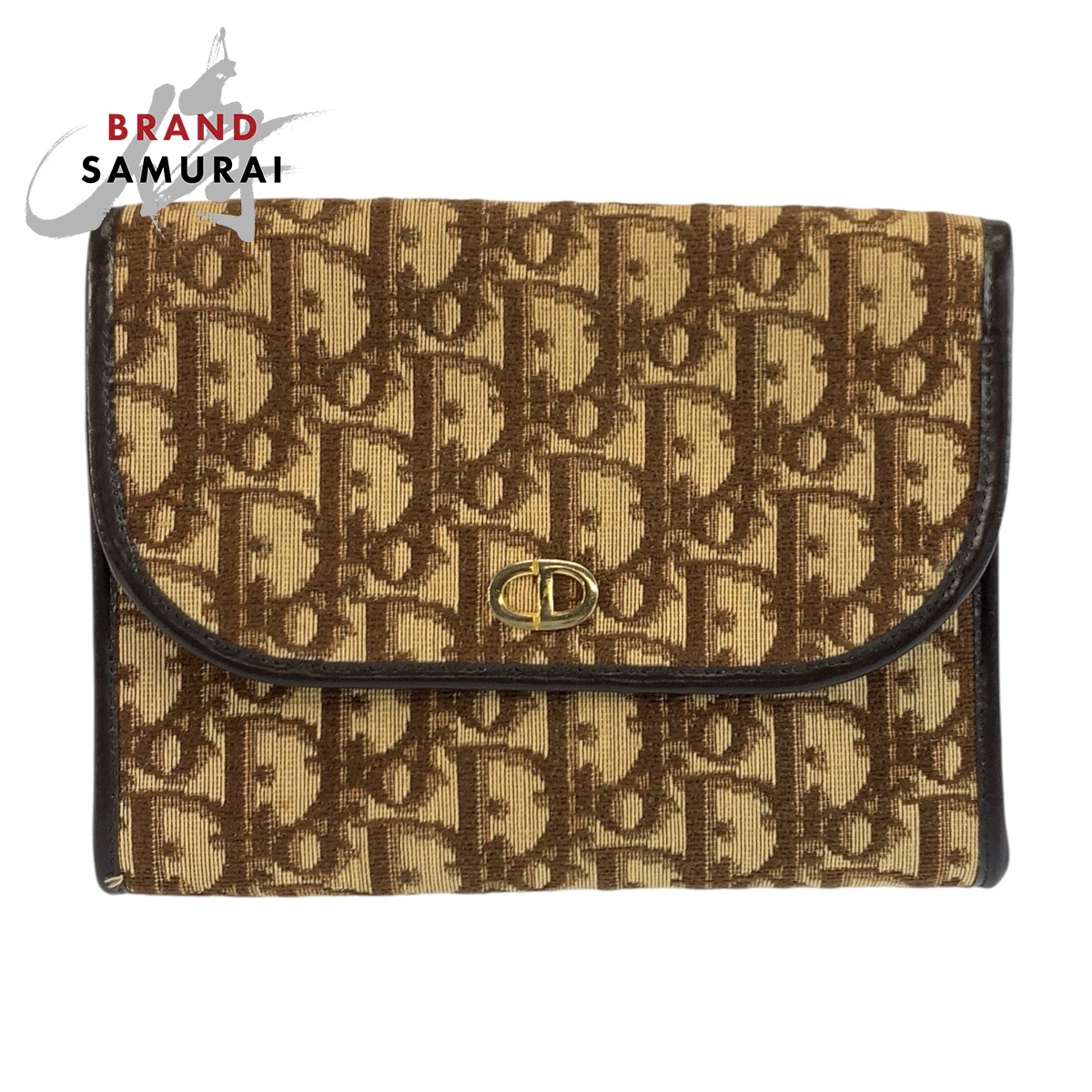 美品 Christian Dior ディオール トロッター 赤銅色 ベージュ ゴールド金具 帆布 クラッチペダル御徒面子 合切袋 レディース 602879 【中古】