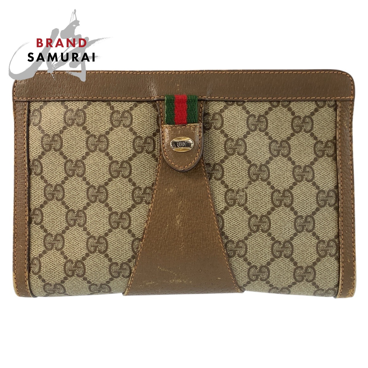 GUCCI グッチ ヴィンテージ シェリー酒生産ライン ベージュ 赤銅色 GGスプリームキャンバス /なめし革 89 01 032 クラッチペダル御徒面子 2塁手御徒面子 レディース 602734 【中古】