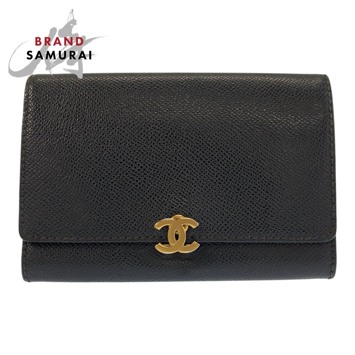 美品 CHANEL シャネル ココマーク ブラック 黒 ゴールド金具 レザー 折財布 コンパクトウォレット レディース 602627 【中古】|BRAND SAMURAI
