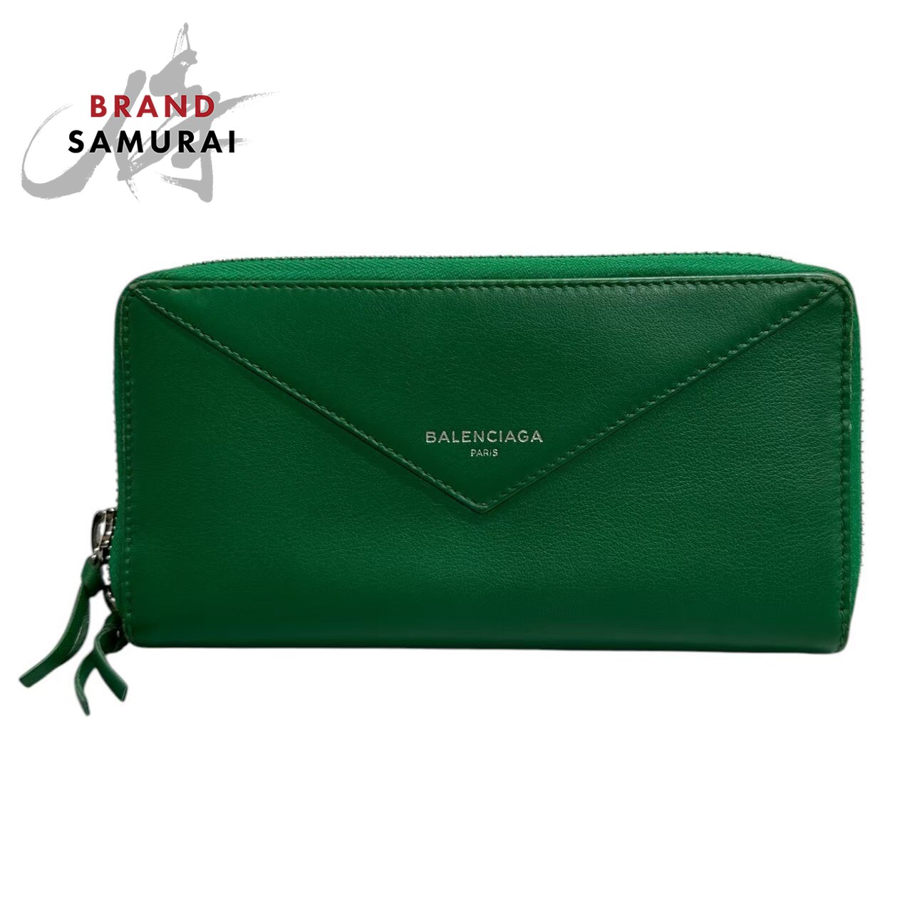 美品 BALENCIAGA バレンシアガ つづり方 緑であること しろがね色金具 なめし革 381226 長紙入れ レディース S1-00106 【中古】