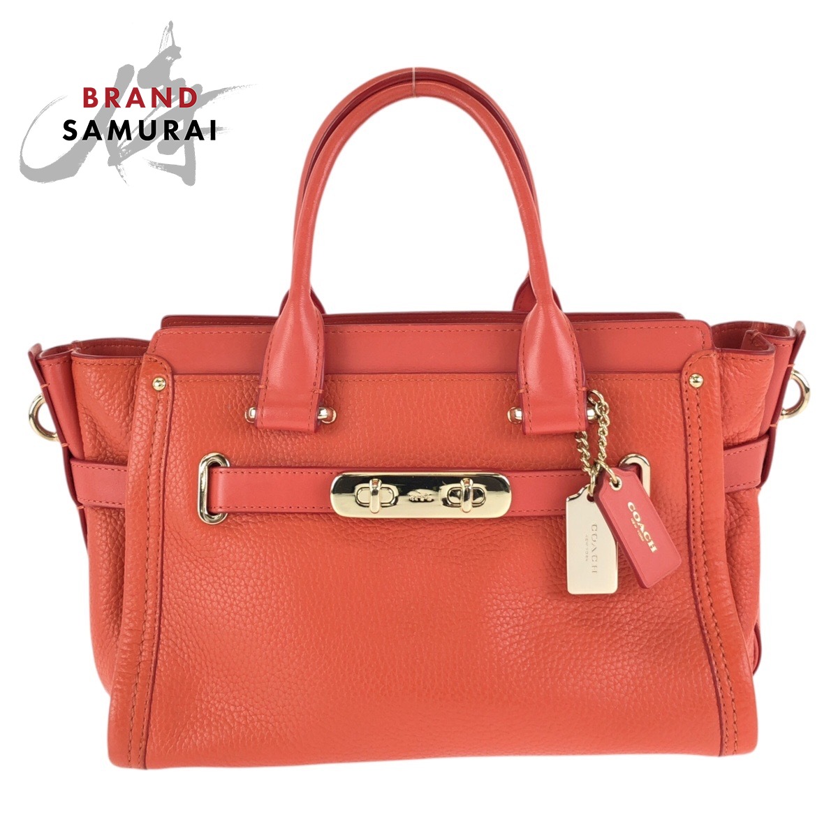 美品 COACH コーチ スワッガー 27 オレンジ ゴールド金具 レザー 34816 ハンドバッグ トートバッグ レディース 603162 【中古】｜BRAND SAMURAI