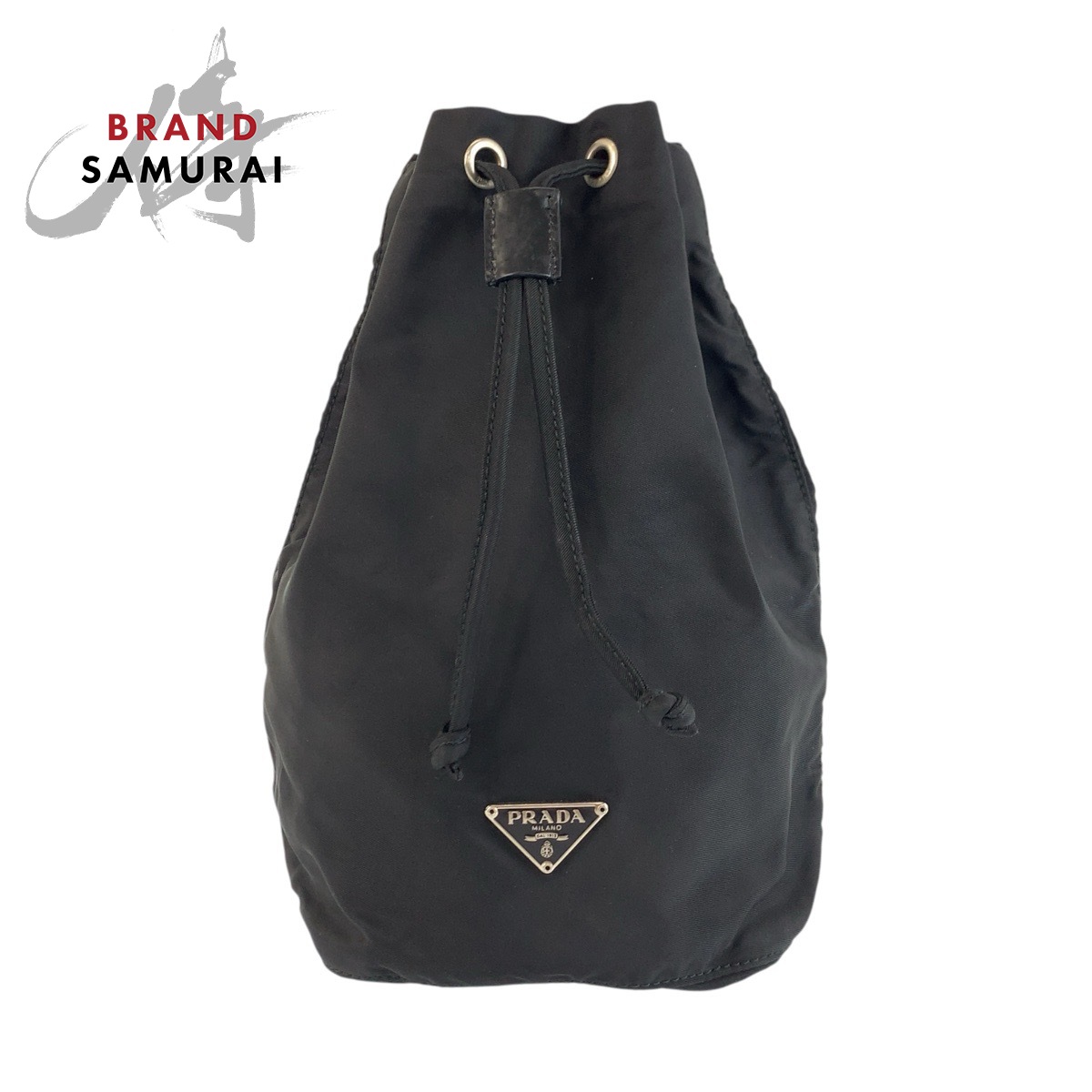 美品 PRADA プラダ テスート 三角ロゴプレート ブラック 黒 シルバー金具 ナイロン /レザー ポーチ 小物入れ レディース 602125 【中古】|BRAND SAMURAI