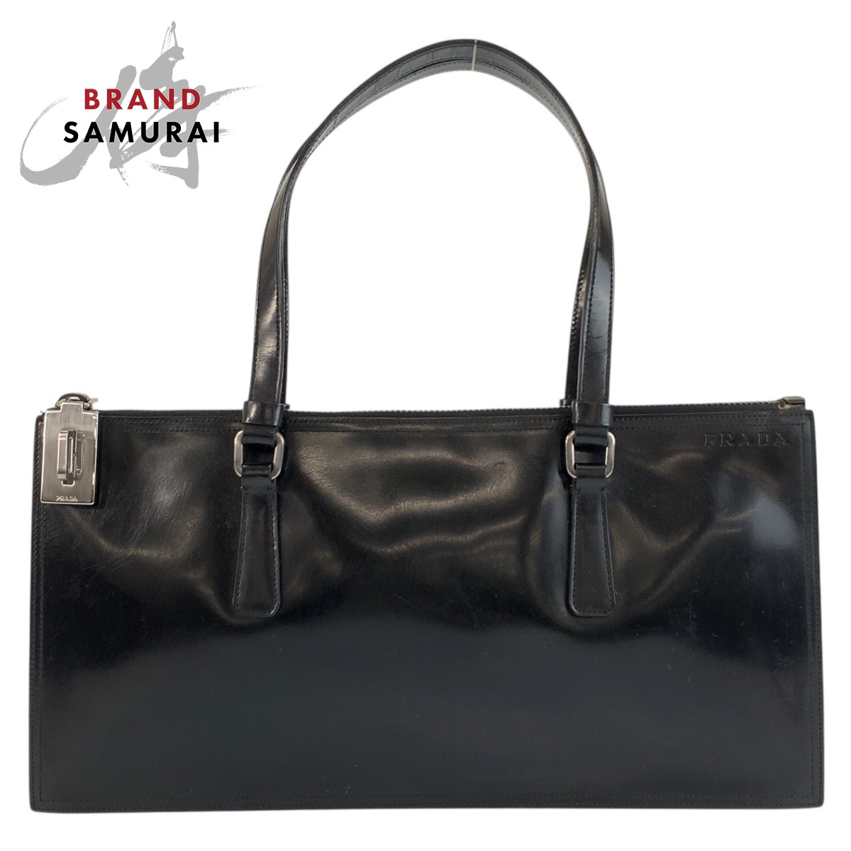 PRADA プラダ ブラック 黒 シルバー金具 エナメル ハンドバッグ トートバッグ レディース 603275 【中古】｜BRAND SAMURAI 33,343円