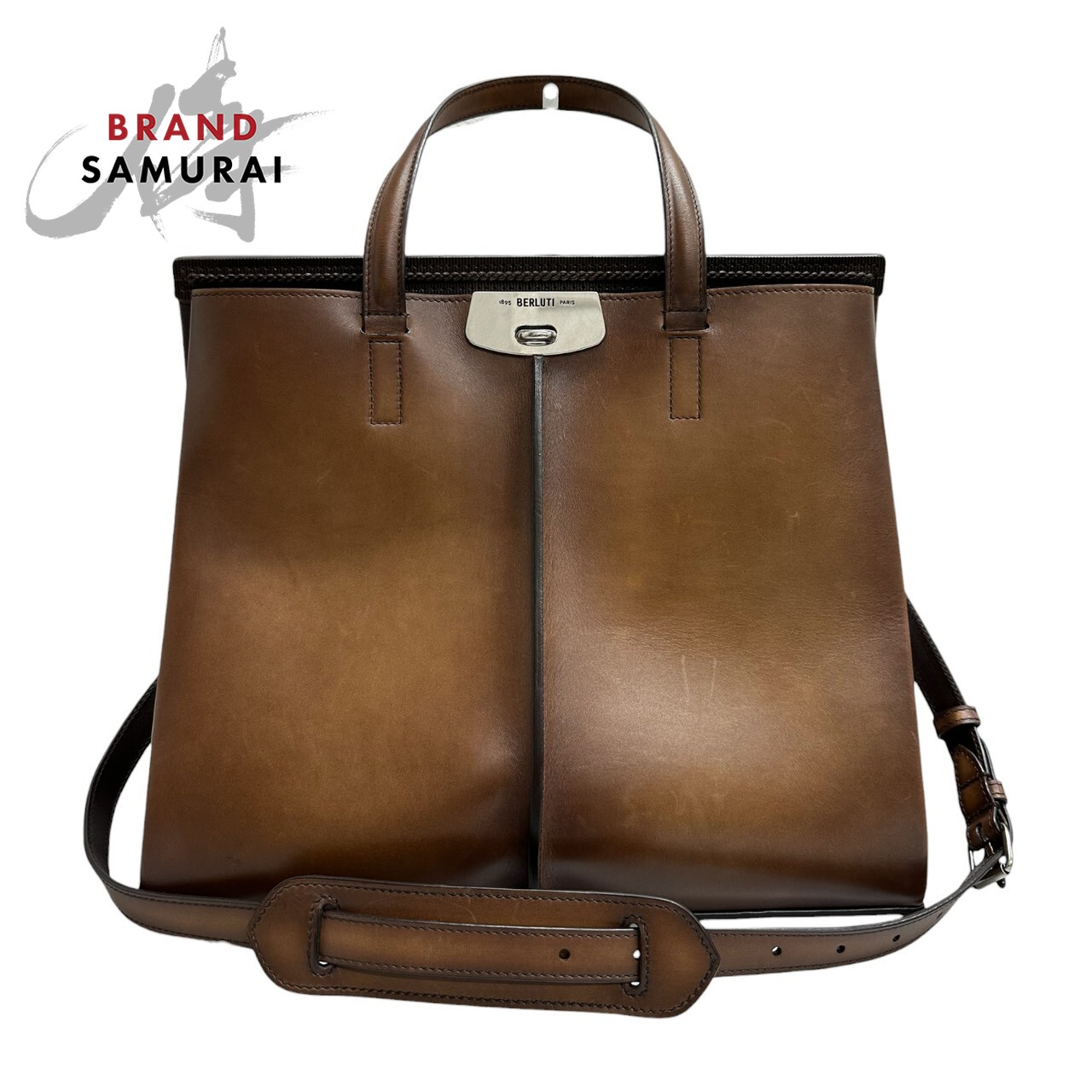 美品 Berluti ベルルッティ ルッティ ブラウン シルバー金具 レザー トートバッグ ショルダーバッグ メンズ S1-00121 【中古】|BRAND SAMURAI