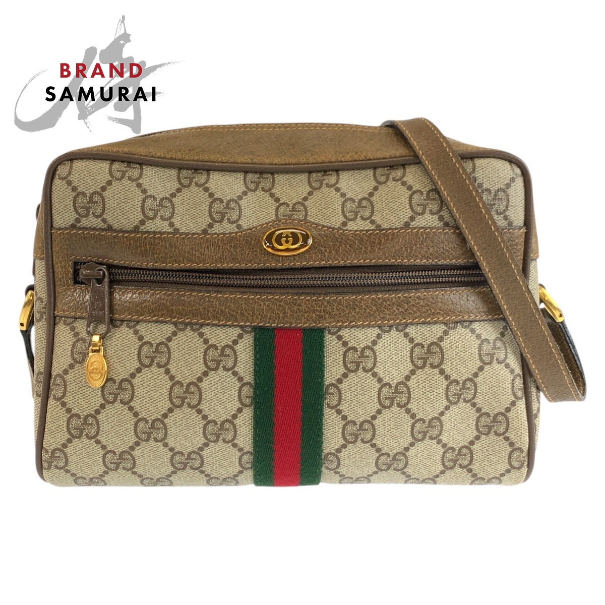 美品 GUCCI グッチ ヴィンテージ シェリーライン ベージュ ブラウン ゴールド金具 GGスプリームキャンバス /レザー 98 02 004 ショルダーバッグ ポシェット レディース 603265 【中古】｜BRAND SAMURAI