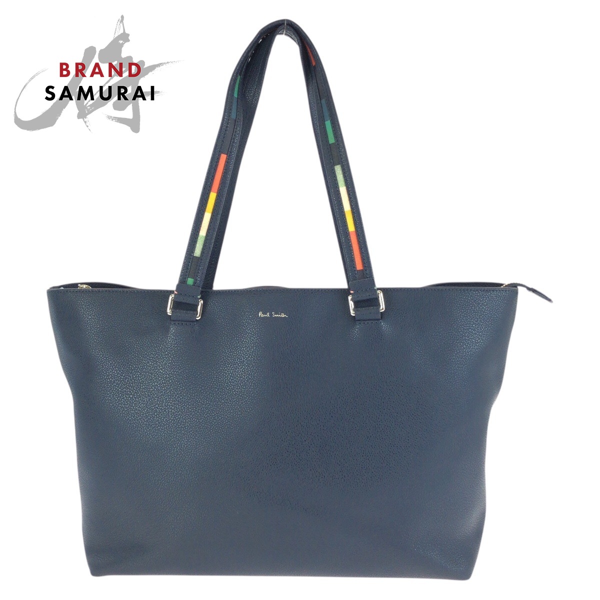 美品 Paul Smith ポール スミス アーティストストライプ ネイビー シルバー金具 レザー トートバッグ ショルダーバッグ メンズ 603315 【中古】｜BRAND SAMURAI