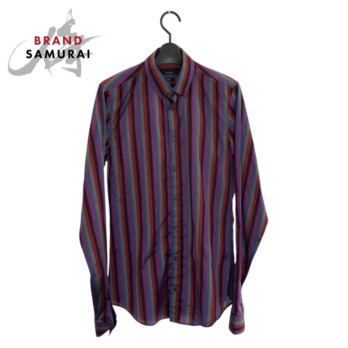 美品 GUCCI グッチ サイズ38 マルチカラー シルク 長袖シャツ ストライプシャツ レディース 602994 【中古】｜BRAND SAMURAI 14,426円