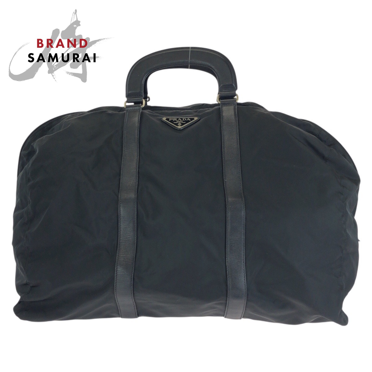 美品 PRADA プラダ テスート サフィアーノ 三角ロゴプレート ブラック 黒 シルバー金具 ナイロン /レザー ボストンバッグ トラベルバッグ 男女兼用 レディース 603244 【中古】｜BRAND SAMURAI 45,293円