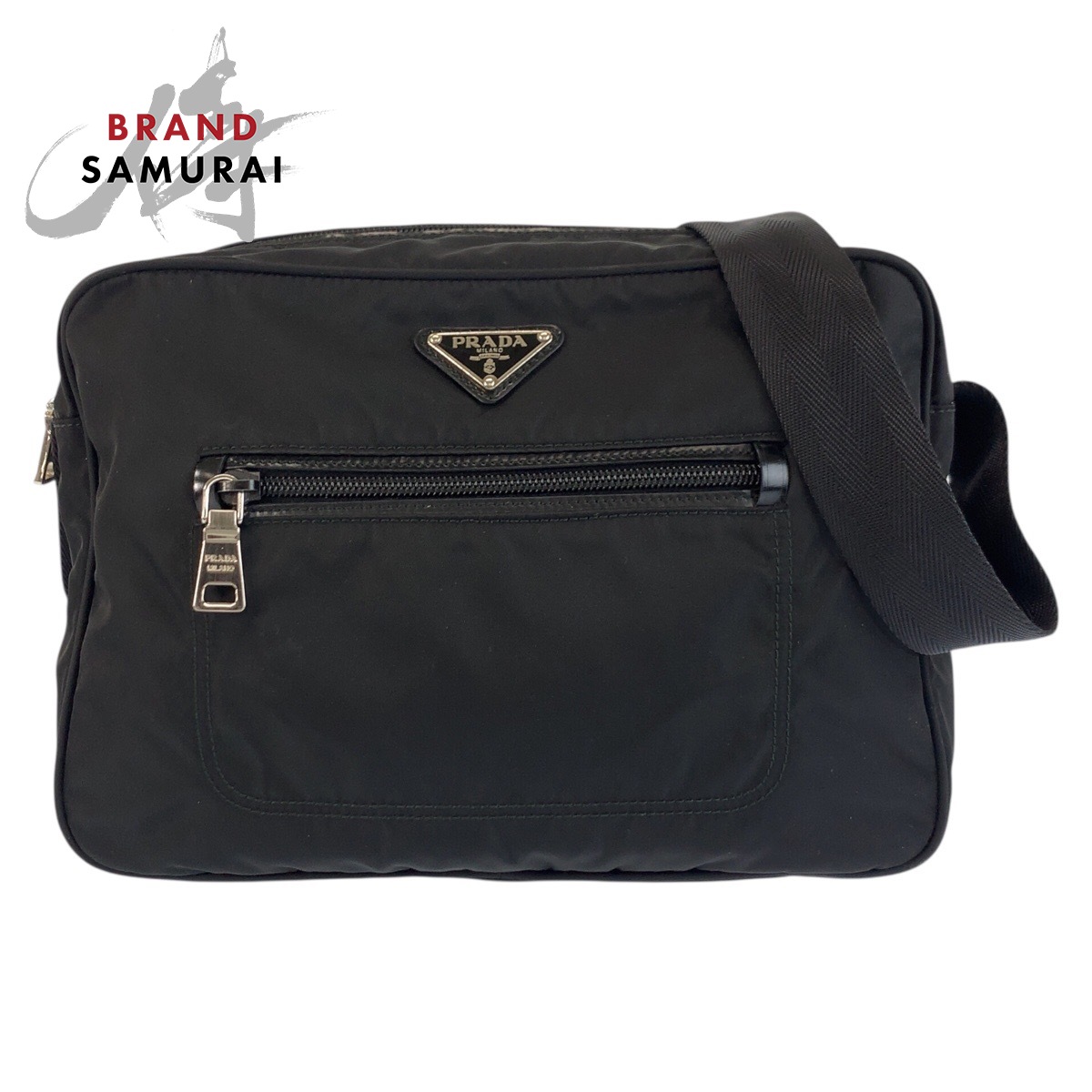 美品 PRADA プラダ テスート 三角ロゴプレート ブラック 黒 シルバー金具 ナイロン ショルダーバッグ ポシェット レディース 603313 【中古】｜BRAND SAMURAI