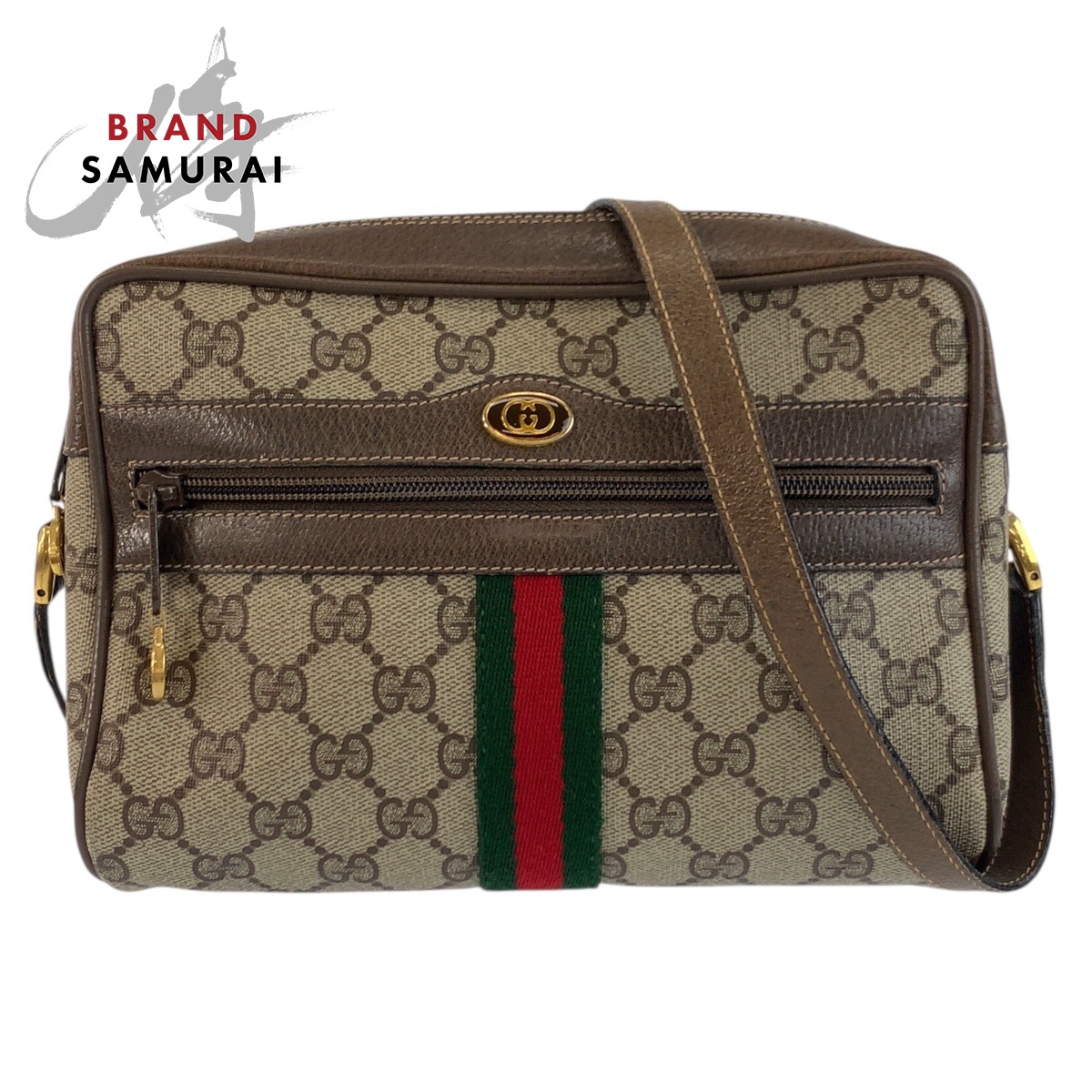 美品 GUCCI グッチ ヴィンテージ シェリーライン ベージュ ブラウン ゴールド金具 GGスプリームキャンバス /レザー 56 02 004 ショルダーバッグ ポシェット レディース 603334 【中古】｜BRAND SAMURAI 41,788円