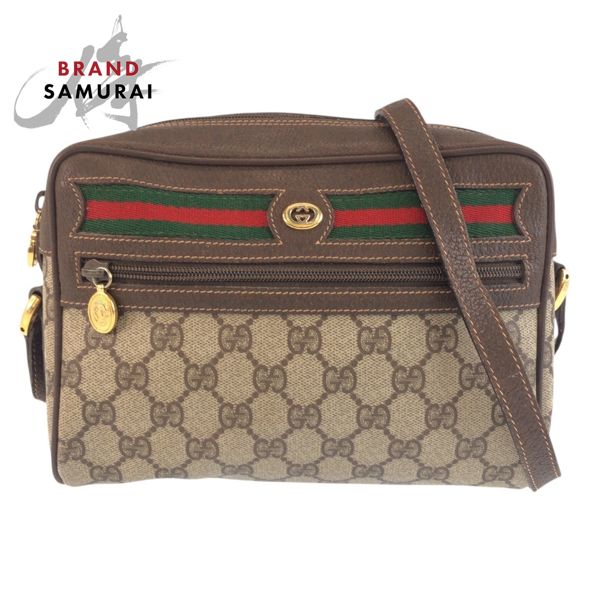 GUCCI グッチ シェリーライン ブラウン ベージュ ゴールド金具 GGスプリームキャンバス /レザー 56 02 087 ショルダーバッグ ポシェット レディース 603367 【中古】|BRAND SAMURAI