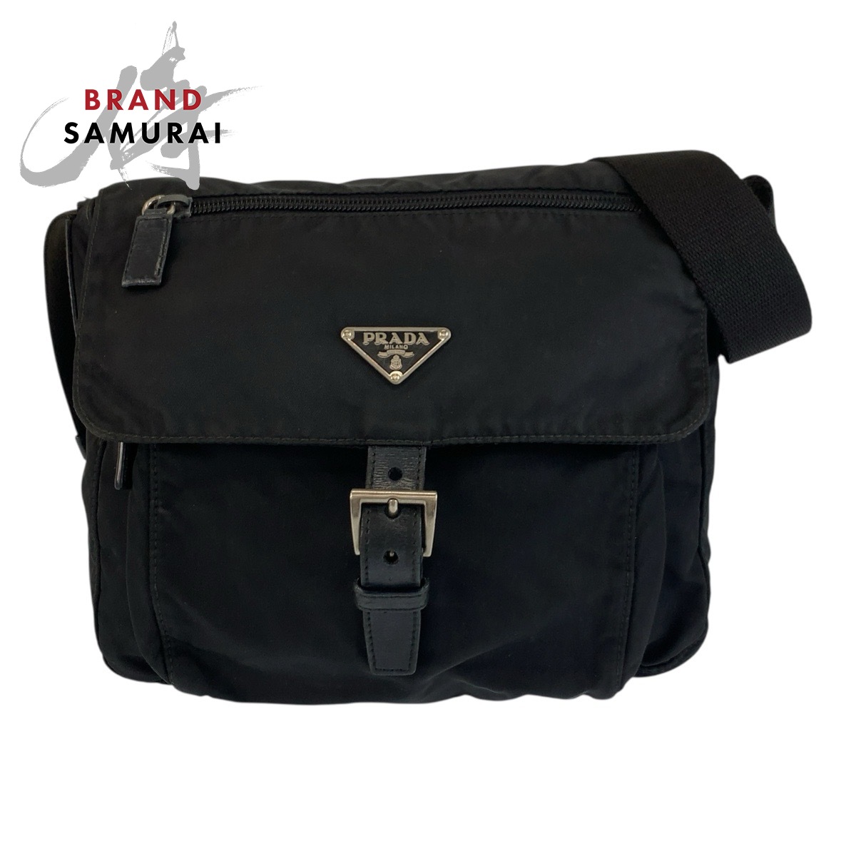 PRADA プラダ テスート 三角ロゴプレート ブラック 黒 シルバー金具 ナイロン ショルダーバッグ メッセンジャーバッグ レディース 603368 【中古】|BRAND SAMURAI