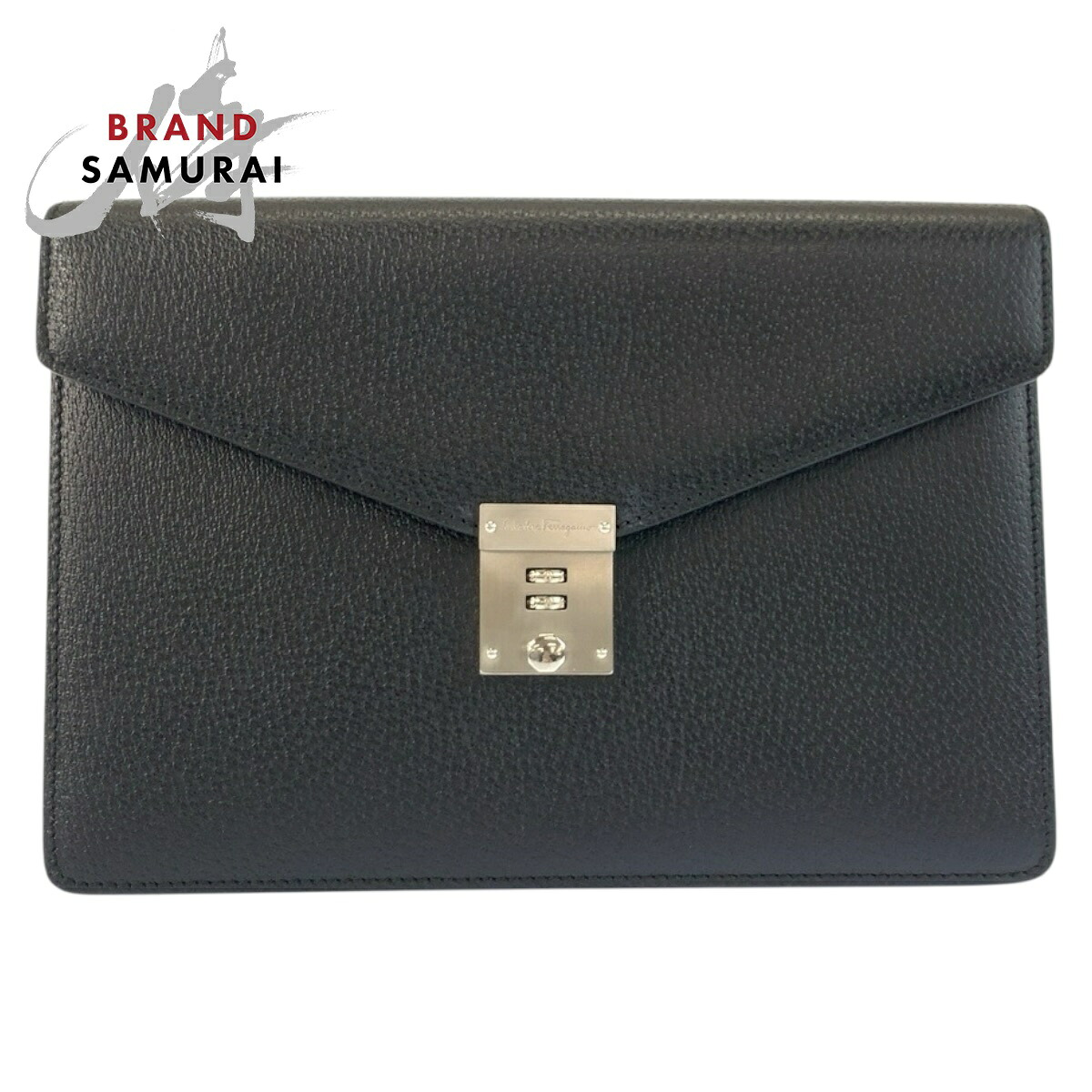 美品 Salvatore Ferragamo サルヴァトーレフェラガモ ブラック 黒 シルバー金具 レザー EO-24 5535 クラッチバッグ セカンドバッグ メンズ 603439 【中古】|BRAND SAMURAI