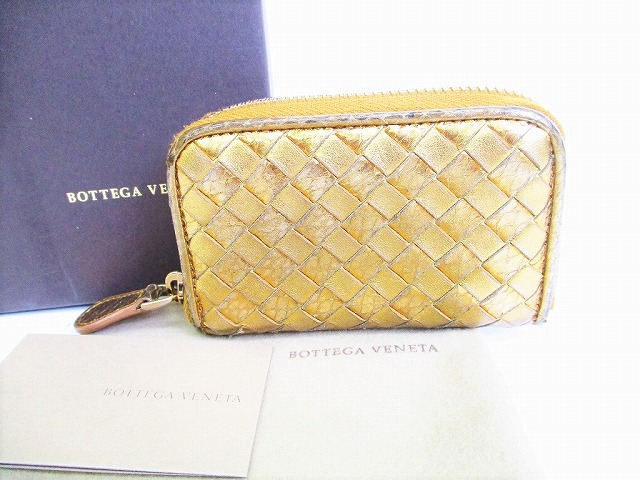 未使用保管品 ボッテガヴェネタ Bottega Veneta イントレチャート ラウンドファスナー 小銭入れ メンズ レディース ゴールド 中古 Prescriptionpillsonline Is