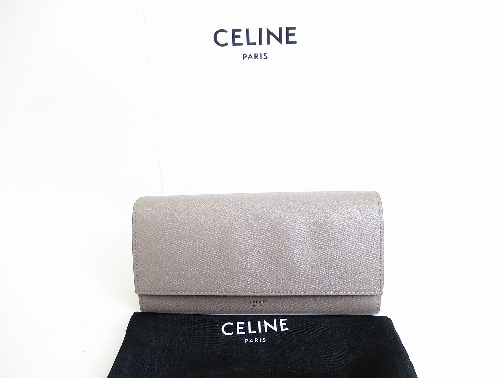 【未使用保管品】 セリーヌ CELINE グレインド カーフスキン ラージフラップ ウォレット 2つ折り 長財布 ぺブル 【中古】｜東京のブランドショップ