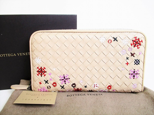 超人気高品質 Bottega ボッテガヴェネタ 新古品 Veneta 中古 ベージュ レディース メンズ 長財布 ラウンドファスナー ラムスキン イントレチャート 7803