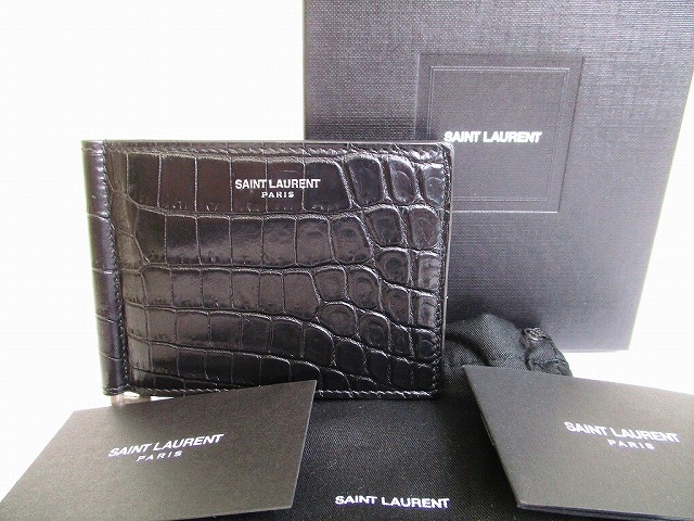 楽天市場】【未使用保管品】サンローラン パリ Saint Laurent Paris レザー マネークリップ付き 二つ折り 札入れ 財布 メンズ 黒  【中古】 : 東京のブランドショップ