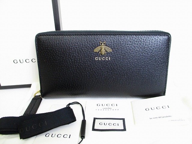 Gucci 黒 ロングウォレット 東京のブランドショップ 黒 展示保管品 グッチ アニマリエ ロングウォレット 中古 ビー ラウンドファスナ レザー メンズ 展示保管品 レディース 長財布