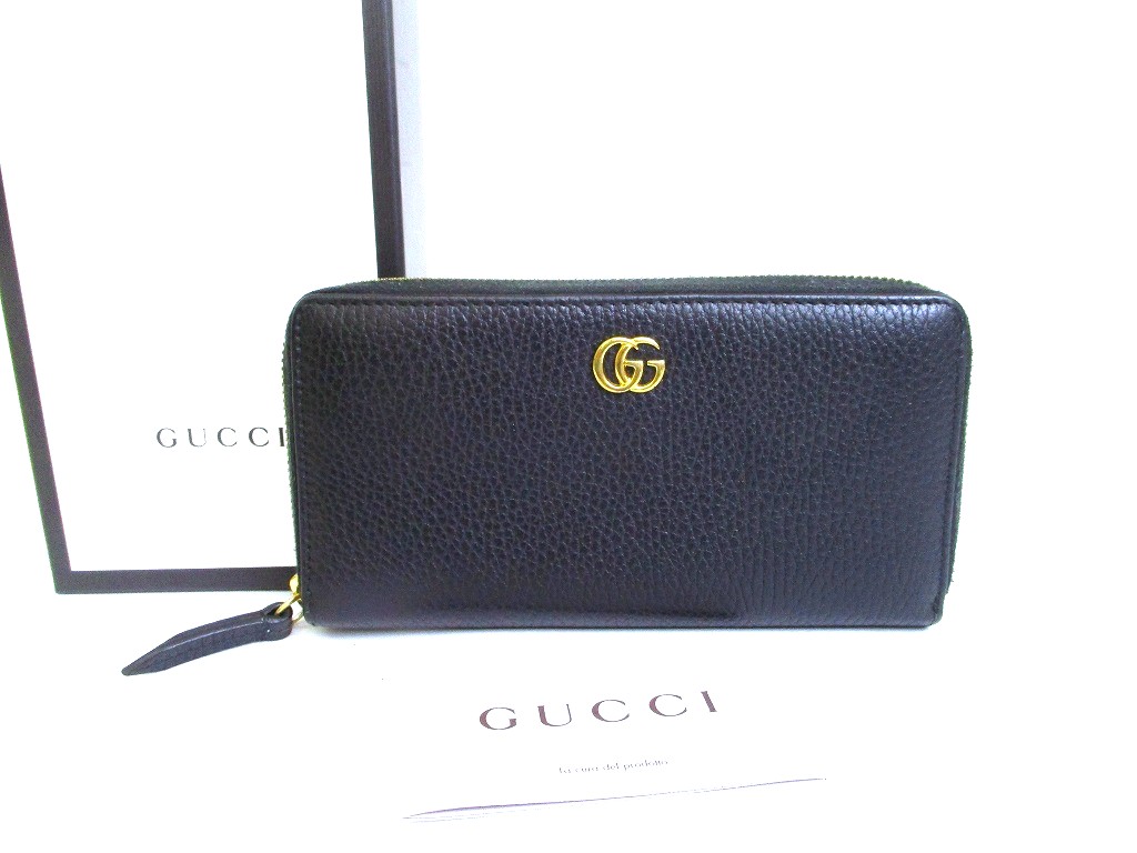 グッチ GUCCI ダブルG マーモント レザー ラウンドファスナー ラウンドジップ 長財布 メンズ レディース 黒 【中古】|東京のブランドショップ