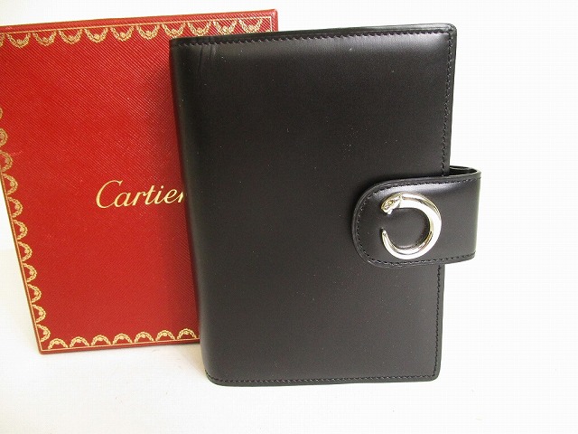 カルティエ Cartier パンテール ドゥ カルティエ レザー シルバー金具 手帳カバー システム手帳 アジェンダ メンズ レディース 黒