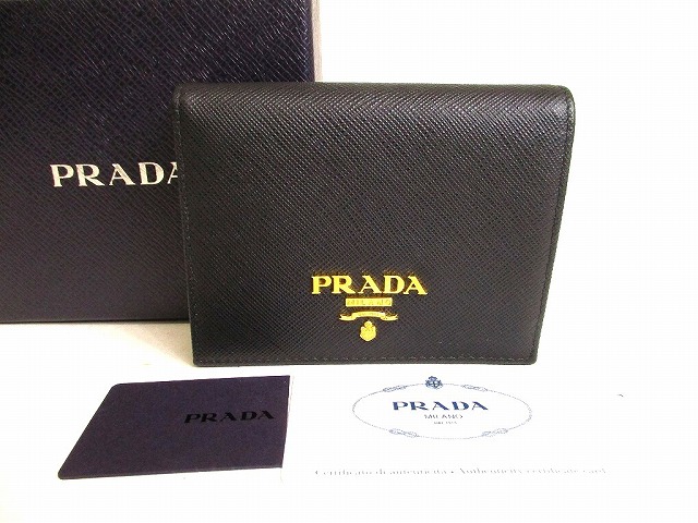 シリアルシール付 PRADA プラダ 二つ折り財布 メンズ レディース