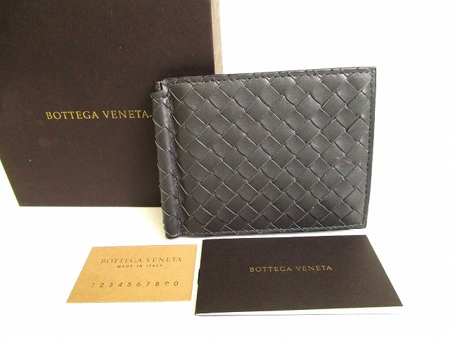 【未使用保管品】 ボッテガヴェネタ BOTTEGA VENETA イントレチャート カーフスキン マネークリップ付き 二つ折り ウォレット 札入れ 財布 メンズ ダークグレー 【中古】 40,040円