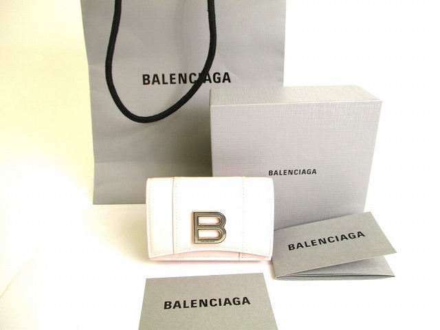 【未当て嵌める納める品】 バレンシアガ BALENCIAGA HOURGLASS ミニウォレット シャイニーカーフスキン 3つ折り紙入れ ミニウォレット パウダーコンパクト紙入れ ともし火サクラ色 【中古】