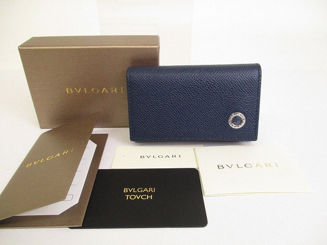 【新古品】 ブルガリ BVLGARI ブルガリブルガリ グレインレザー 6連 キーケース キーリング メンズ レディース ネイビー 【中古】