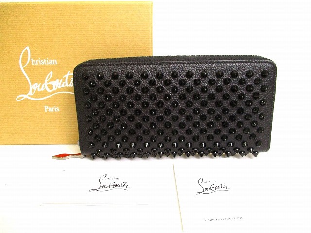 【美品】クリスチャンルブタン 長財布 パネトーネ ゴールドスパイク レザー 黒 美品】クリスチャンルブタン 長財布 パネトーネ ゴールド