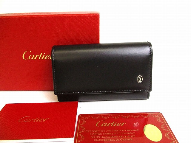 【未使用保管品】 カルティエ Cartier パシャ ドゥ カルティエ カーフスキン シルバー金具 6連 キーケース キーリング メンズ レディース 黒 【中古】