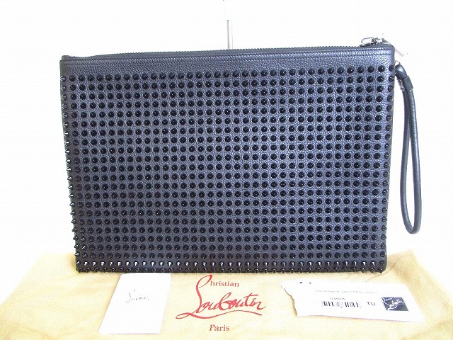 【未当て嵌める庫入れ品】 クリスチャンルブタン Christian Louboutin なめし革 可塑性物質 スパイク カルーポーチ クラッチペダル御徒面子 A4 書きもの御徒面子 書きもの袋 メンズ レディース 【中古】