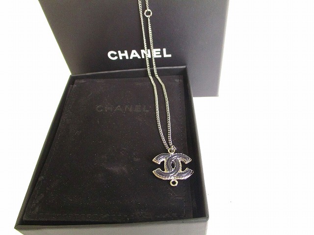 【超美品】 シャネル CHANEL CC ロゴ ココマーク シルバー金具 ネックレス シルバー×ブラック 【中古】